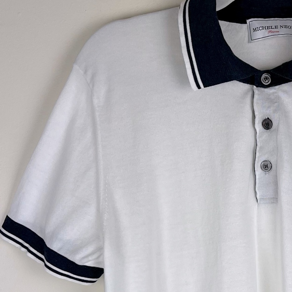 Michele Negri Italian Lightweight Knit Nautical Preppy Quiet Luxury Polo Shirt M - Picture 3 of 8